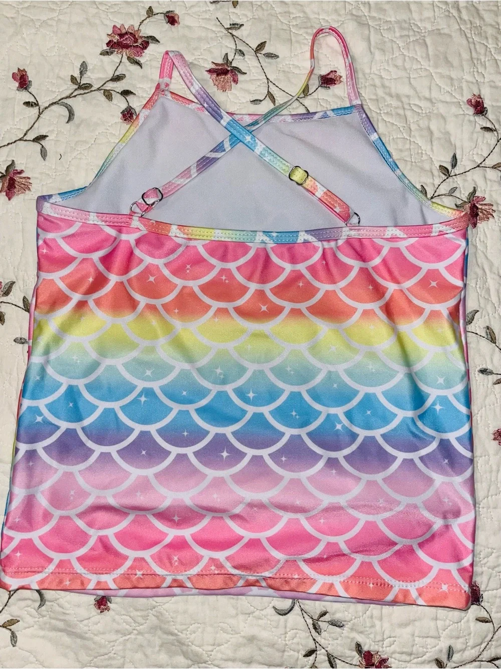 Girls Rainbow Mermaid Scale Tankini Bikini Set - Pastel Multi